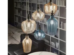 Cleofe - Lámpara colgante de 6 luces con cristal ámbar, ocre y cobalto - 6XE27 max 6X60W, elegante diseño moderno, IP20