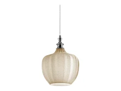 Cleofe - Lámpara colgante de cristal transparente ocre y cromo - Casquillo 1XE27, estilo vintage, IP20, 1XE27 máx 1X60W, d.24cm, bombillas excluidas