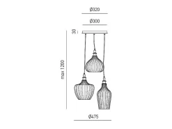 Cleofe - Lámpara colgante de 3 luces en cristal ámbar transparente y latón - 3XE27 max 3X60W, decorativa estilo vintage, IP20