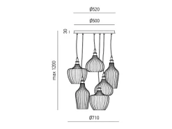 Cleofe - Lámpara colgante de 6 luces en blanco mate con cristal blanco opalino - 6XE27 max 6X60W, elegante diseño moderno, IP20
