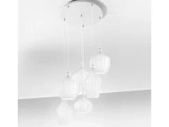 Cleofe - Lámpara colgante de 6 luces en blanco mate con cristal blanco opalino - 6XE27 max 6X60W, elegante diseño moderno, IP20