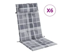 Cojines de silla respaldo alto 6 unidades tela Oxford a cuadros gris