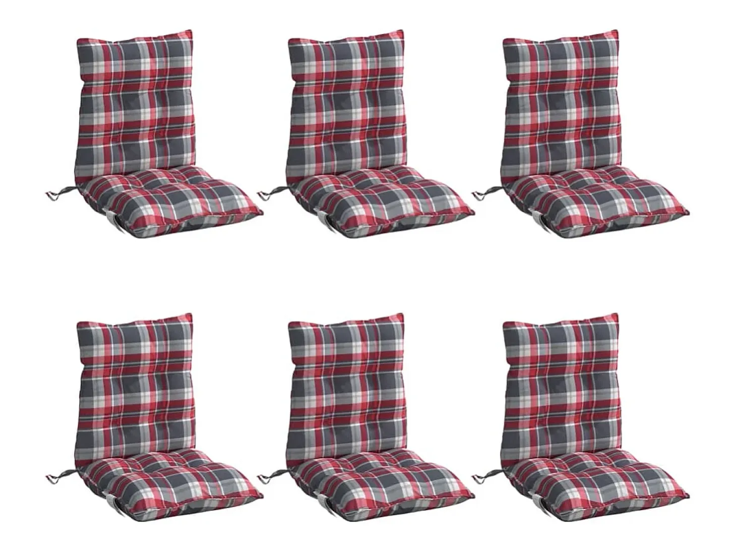 Cojines para silla respaldo bajo 6 unidades tela Oxford cuadros rojo