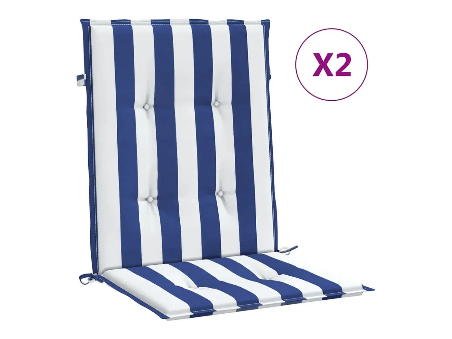 Cojines silla de respaldo bajo 2 unidades tela a rayas azul y blanco