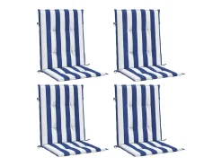 Cojines silla de respaldo bajo 4 unidades tela a rayas azul y blanco