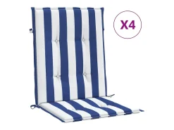 Cojines silla de respaldo bajo 4 unidades tela a rayas azul y blanco