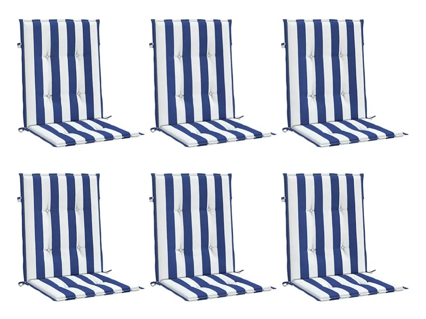 Cojines silla de respaldo bajo 6 unidades tela a rayas azul y blanco