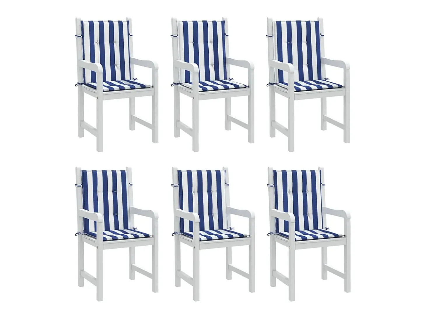 Cojines silla de respaldo bajo 6 unidades tela a rayas azul y blanco