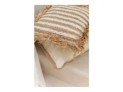 Cojín a rayas con flecos en textil blanco 45x45x15 cm