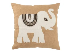 Cojín con elefante blanco en algodón beige 60 x 60 x 12 cm