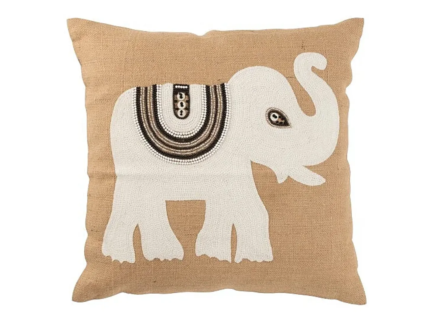 Cojín con elefante blanco en algodón beige 60 x 60 x 12 cm