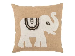 Cojín con elefante blanco en algodón beige 45 x 45 x 11 cm