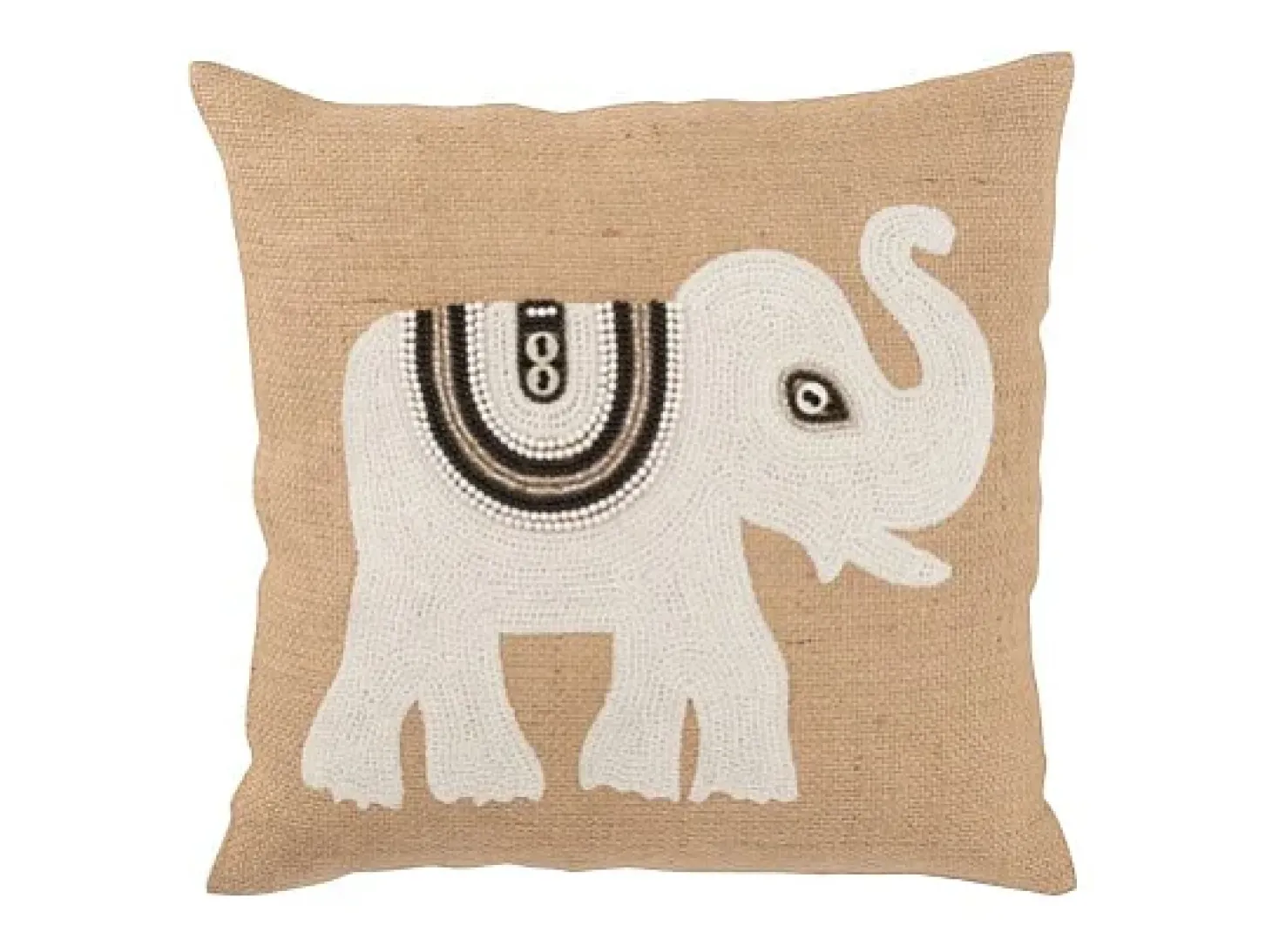 Cojín con elefante blanco en algodón beige 45 x 45 x 11 cm