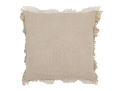 Cojín con flecos de muselina de algodón beige oscuro 45x45x12 cm