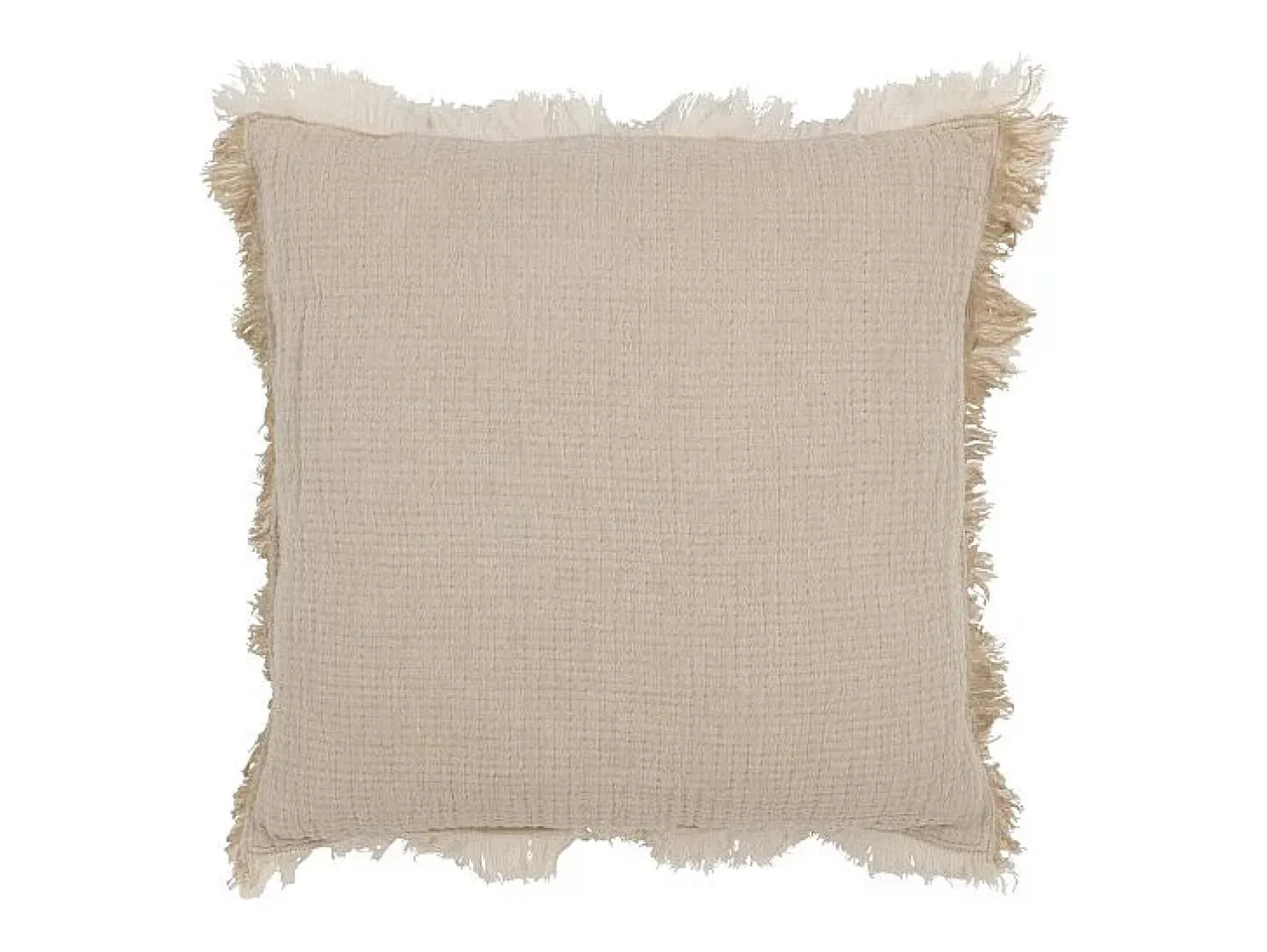 Cojín con flecos de muselina de algodón beige oscuro 45x45x12 cm