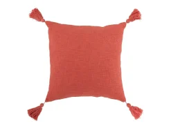 Cojín cuadrado de algodón rosa tejido a ganchillo, 45 x 45 cm.