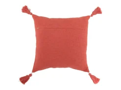 Cojín cuadrado de algodón rosa tejido a ganchillo, 45 x 45 cm.