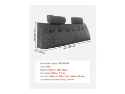 Cojín de Lectura SucceBuy, con 2 Bolsillos Laterales y 2 Reposacabezas, Almohada de Franela Lavable, Soporte Lumbar para Leer, Descansar, Gris