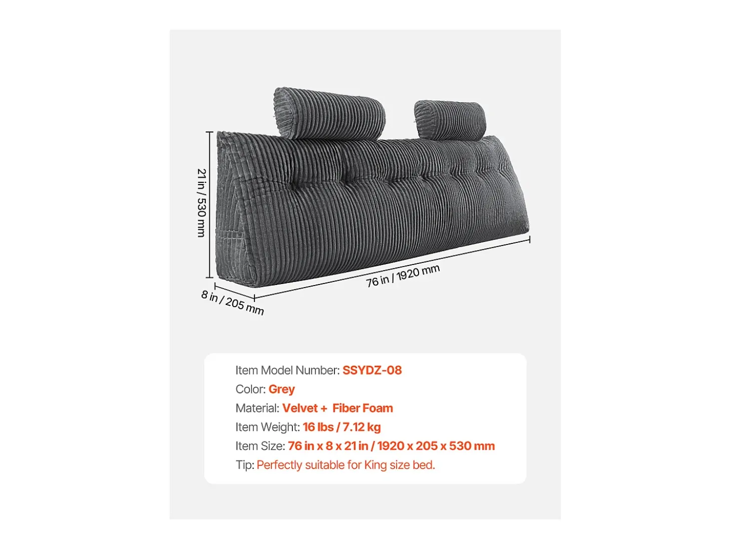 Cojín de Lectura SucceBuy, con 2 Bolsillos Laterales y 2 Reposacabezas, Almohada de Franela Lavable, Soporte Lumbar para Leer, Descansar, Gris