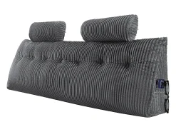 Cojín de Lectura SucceBuy, con 2 Bolsillos Laterales y 2 Reposacabezas, Almohada de Franela Lavable, Soporte Lumbar para Leer, Descansar, Gris