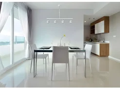 Colgante Lineal De Cuatro Luces Beethoven Blanco/plata