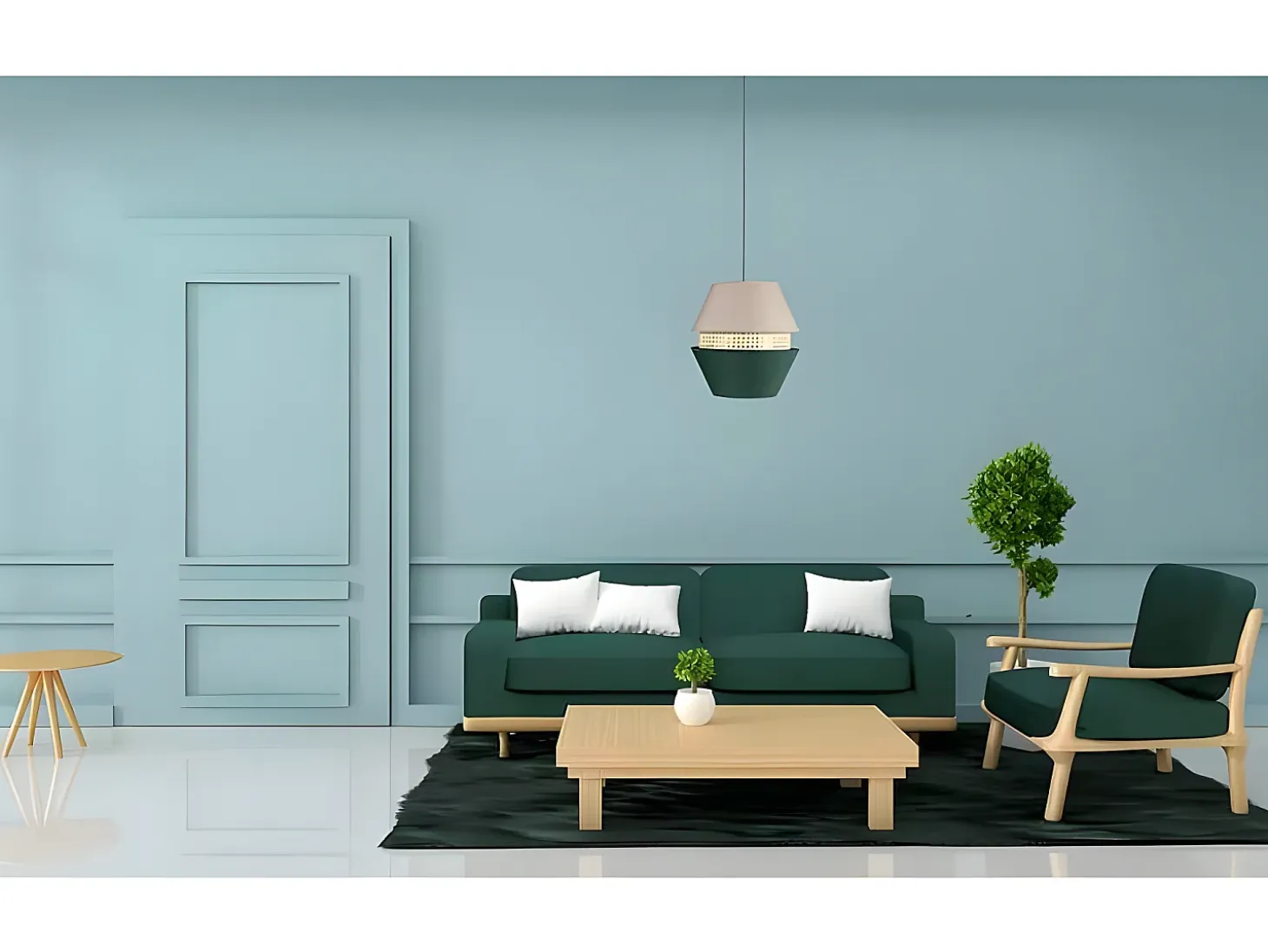 Colgante Trajano Verde-beig Con 3 Pantallas