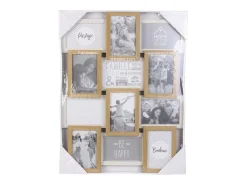 Collage de fotos en madera y blanco 10 x 15 cm Familia 12 fotos