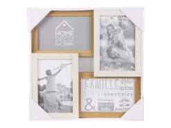 Collage de fotos en madera y blanco 10 x 15 cm Familia 4 fotos