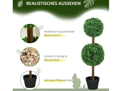 Conjunto de 2 bojs artificiales con doble bola, planta decorativa resistente a los rayos UV para uso interior y exterior, verde (18x18x90 cm)