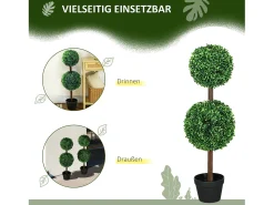 Conjunto de 2 bojs artificiales con doble bola, planta decorativa resistente a los rayos UV para uso interior y exterior, verde (18x18x90 cm)