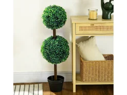 Conjunto de 2 bojs artificiales con doble bola, planta decorativa resistente a los rayos UV para uso interior y exterior, verde (18x18x90 cm)