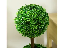Conjunto de 2 bojs artificiales con doble bola, planta decorativa resistente a los rayos UV para uso interior y exterior, verde (18x18x90 cm)