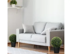 Conjunto de 2 cedros artificiales decorativos, de plástico, color verde, resistentes a los rayos UV, fáciles de montar (45x45x45cm)