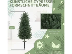 Conjunto de 2 cipreses artificiales realistas con tutores, plástico verde (33x33x100cm)