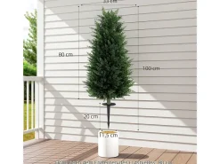 Conjunto de 2 cipreses artificiales realistas con tutores, plástico verde (33x33x100cm)