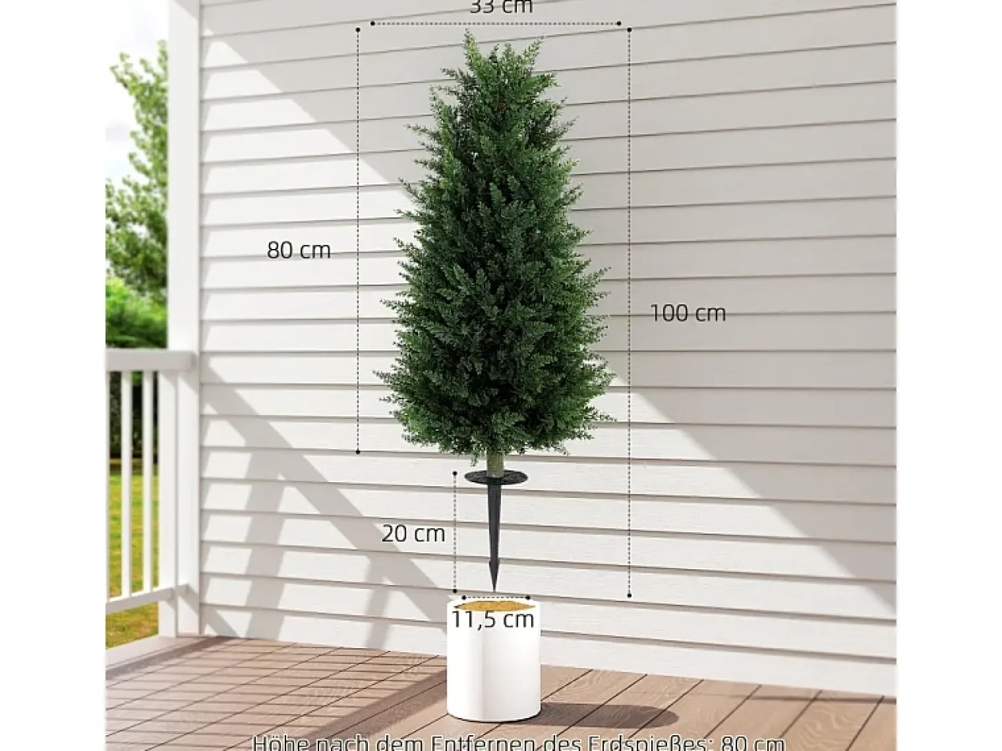 Conjunto de 2 cipreses artificiales realistas con tutores, plástico verde (33x33x100cm)