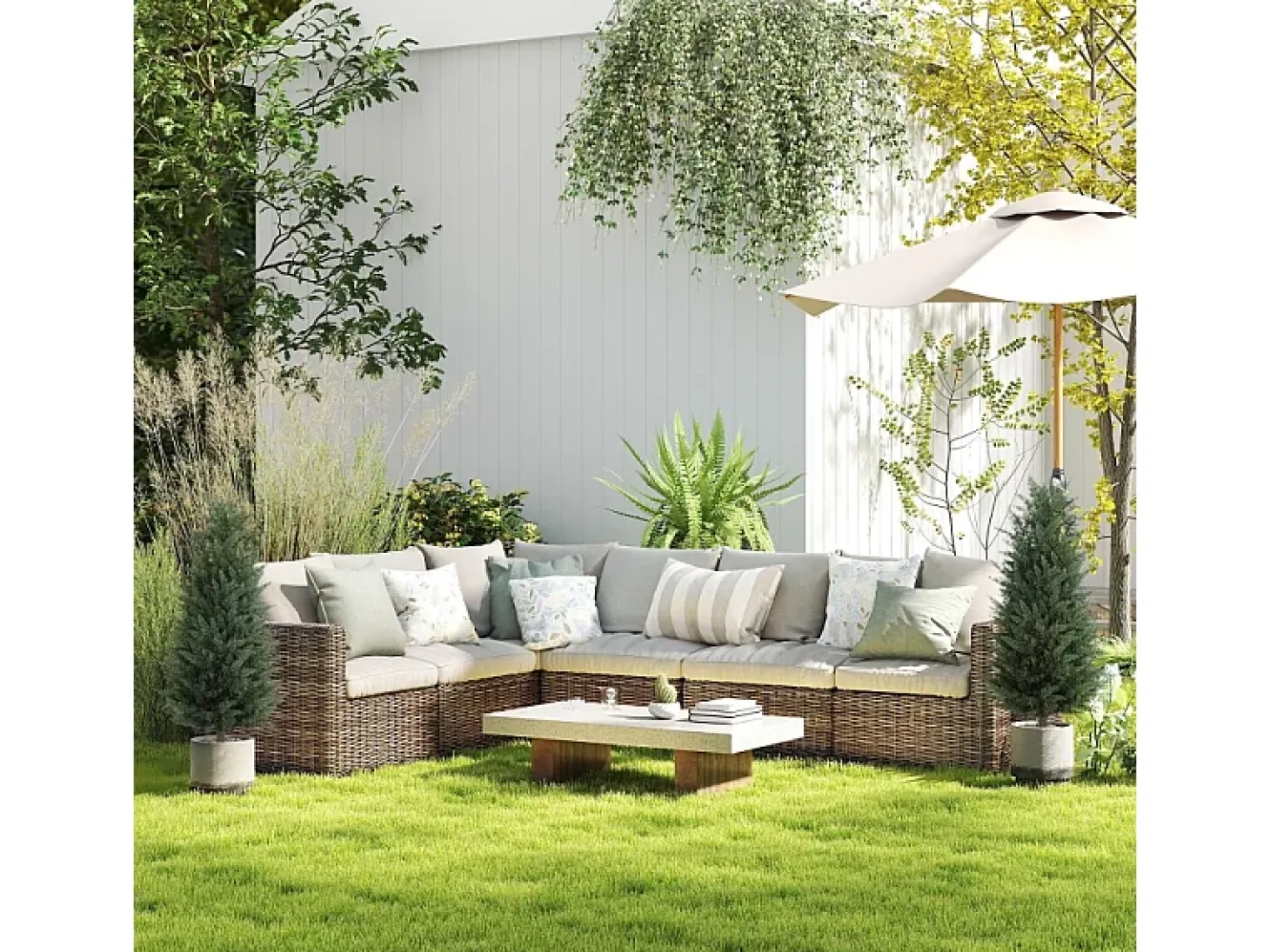 Conjunto de 2 cipreses artificiales realistas con tutores, plástico verde (33x33x100cm)