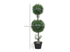 Conjunto de 2 grandes árboles de boj artificiales, plástico, verde, macetas incluidas con protección UV, realistas y duraderos (18x18x91,6cm)