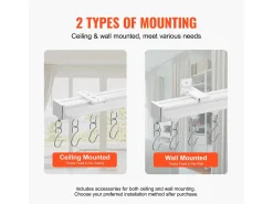 Conjunto de Rieles SucceBuy para Cortinas de Techo de 180cm, Separador de Habitación con Ganchos, Sistema de Cortina Corrediza para Separador de Habitación, Blanco