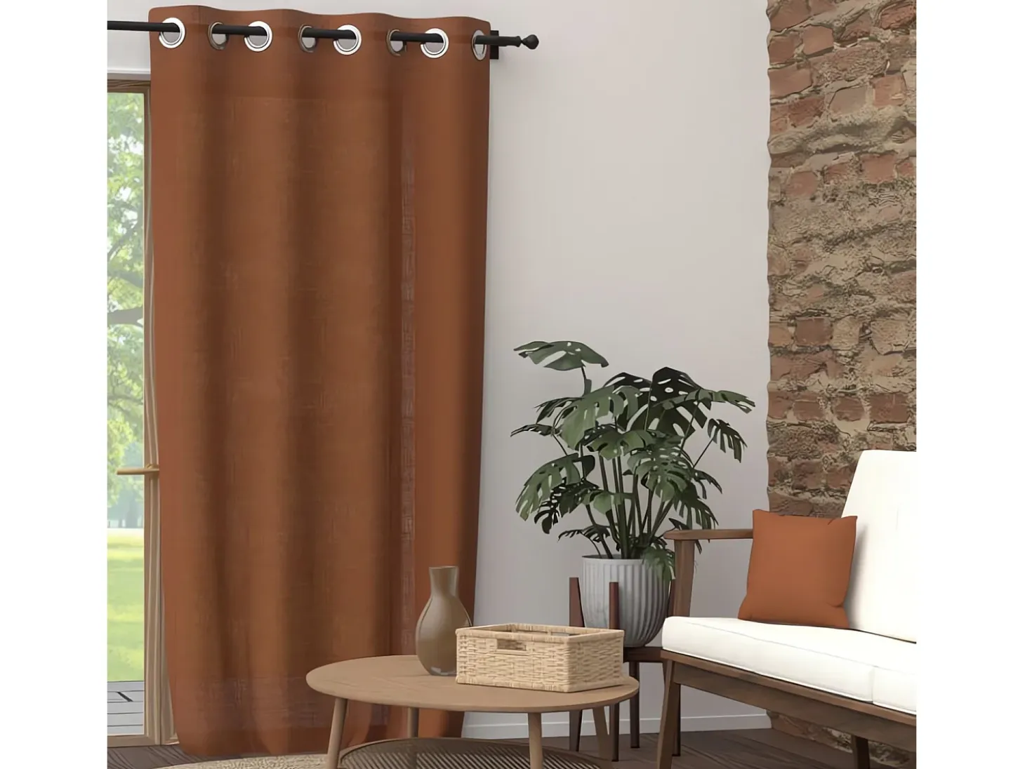 Cortina con ojales de algodón puro 135x250 cm PANAMA terra, de Soleil d'Ocre
