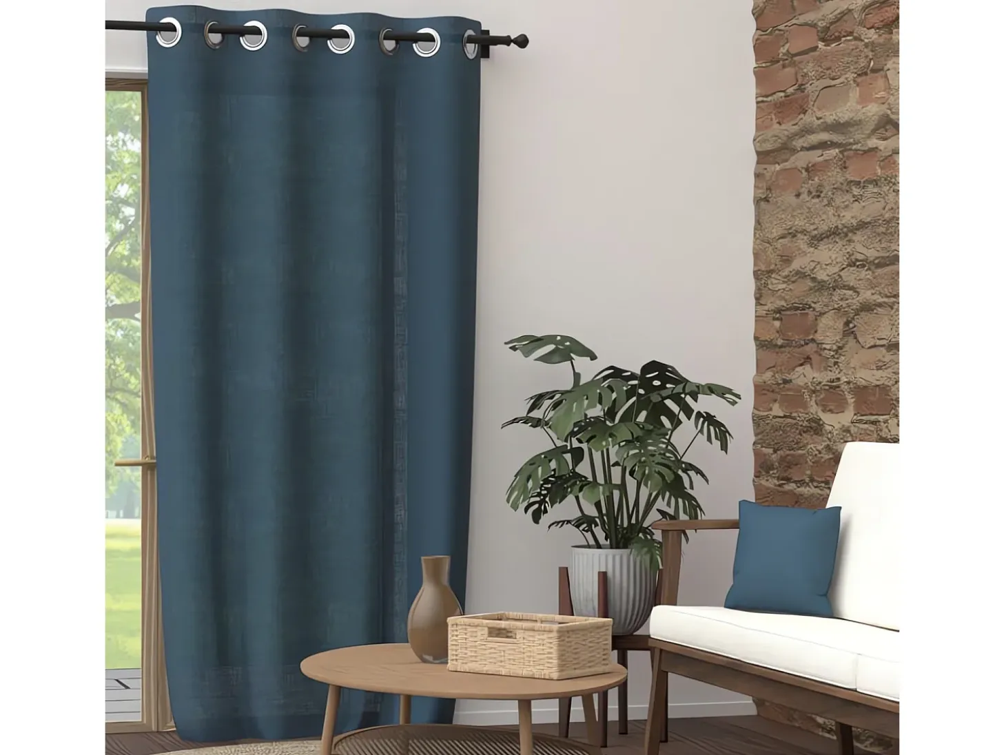Cortina con ojales de algodón puro 135x250 cm PANAMA azul turquesa, de Soleil d'Ocre
