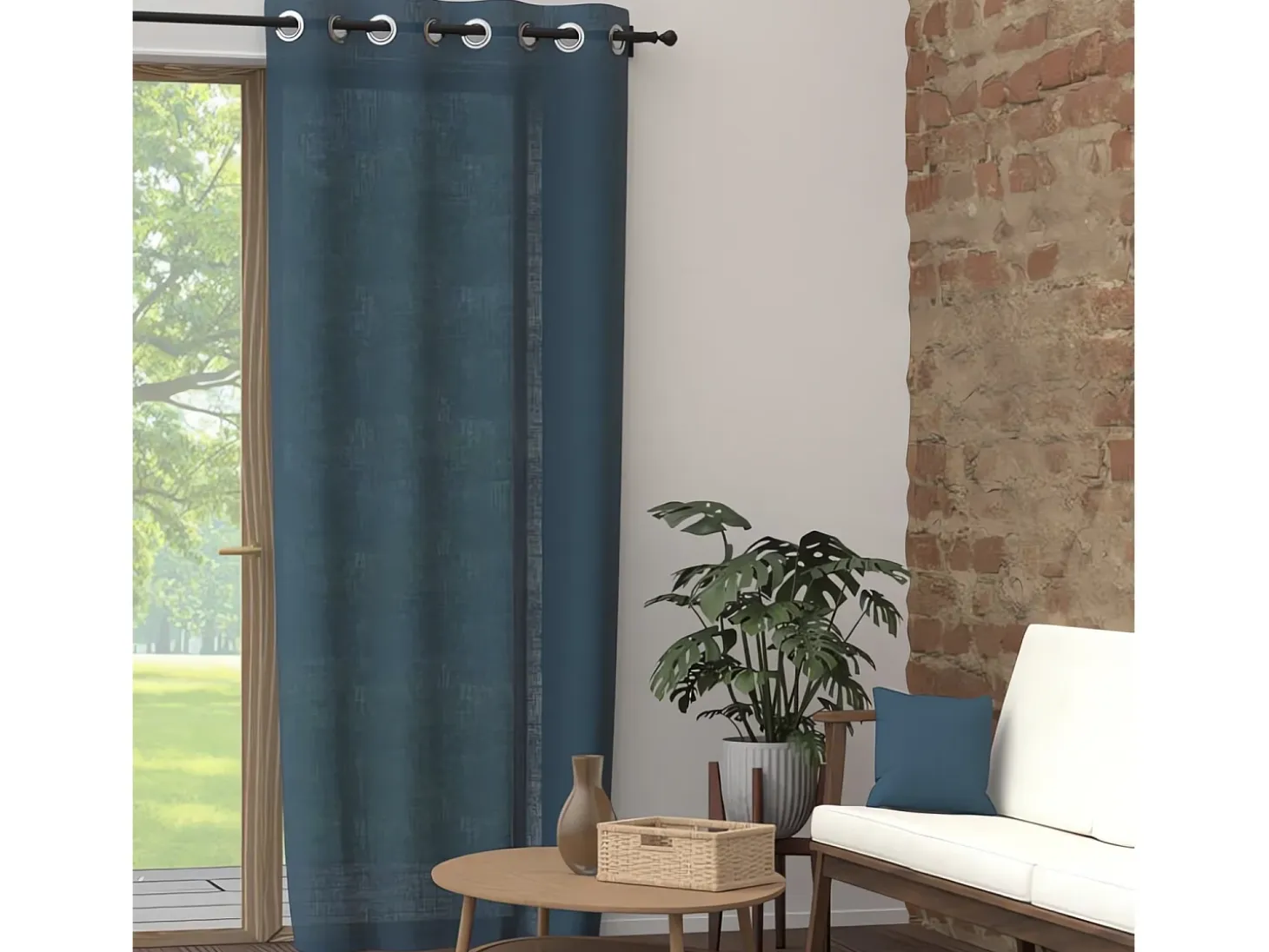 Cortina con ojales de algodón puro 135x300 cm PANAMA azul turquesa, por Soleil d'Ocre