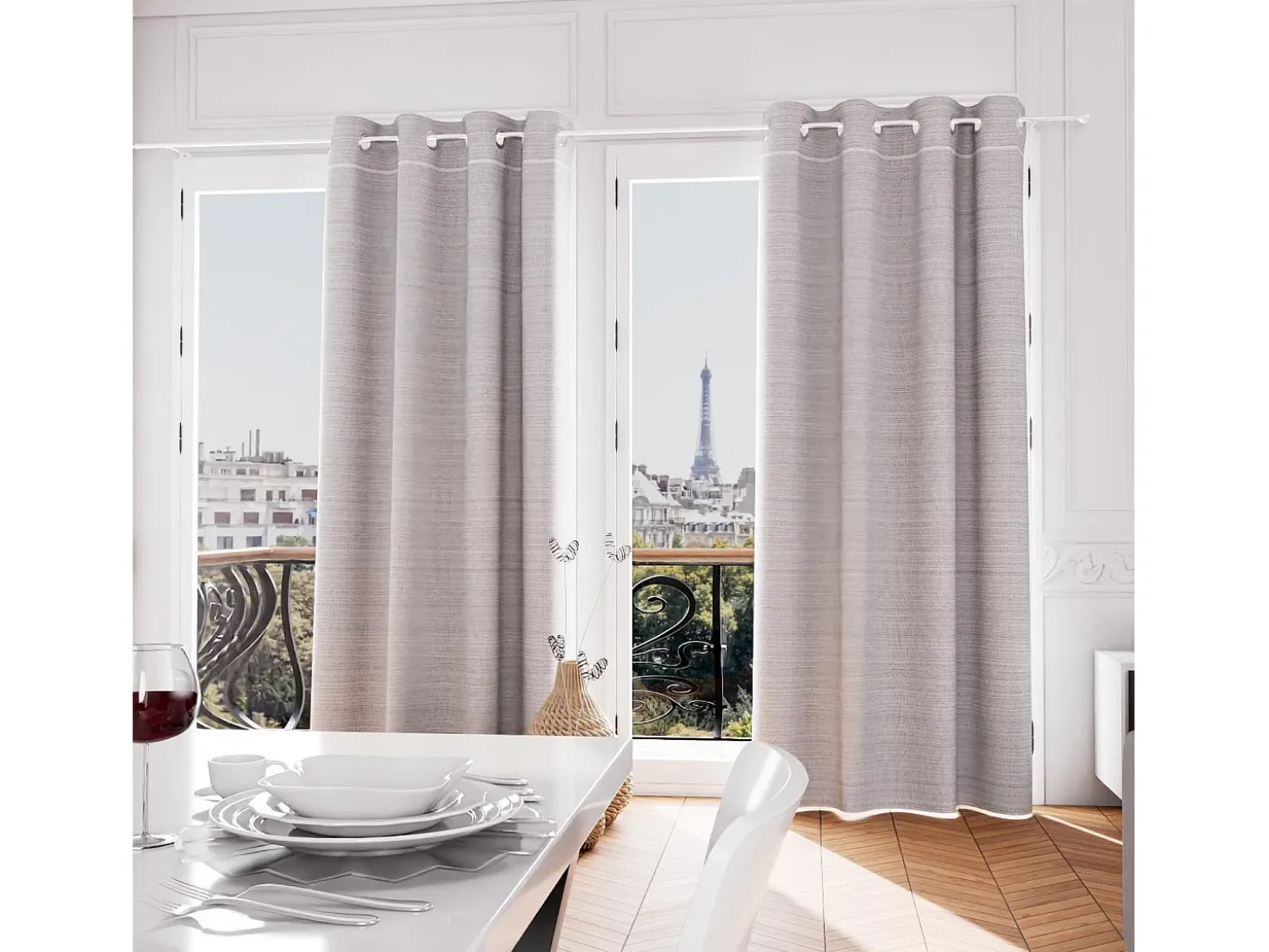 Cortina con ojales de algodón reciclado 135x250 cm PIERRE gris, por Soleil d'Ocre