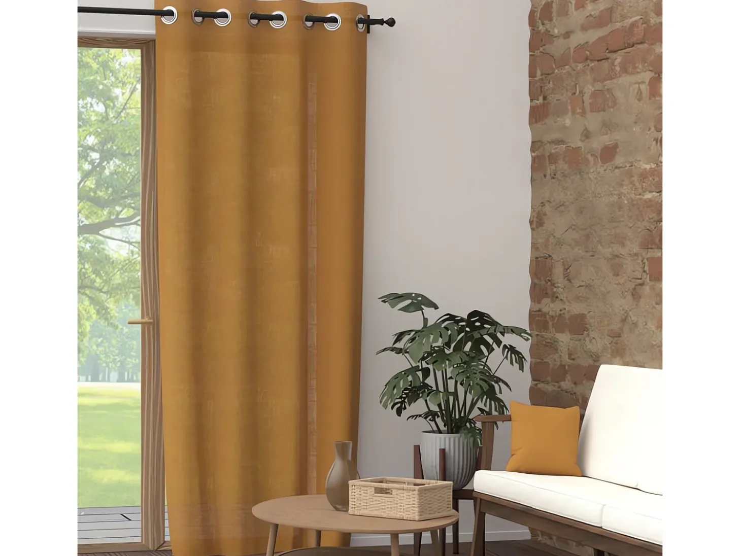 Cortina con ojales de algodón puro 135x300 cm PANAMA mostaza, por Soleil d'Ocre