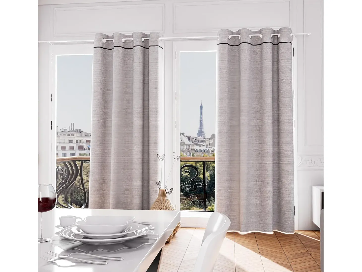 Cortina con ojales de algodón reciclado 135x250 cm PIERRE noir, por Soleil d'Ocre