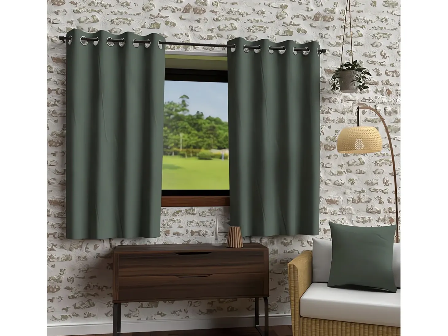 Cortina con ojales de microfibra lavados 135x180 cm verde BOHEME