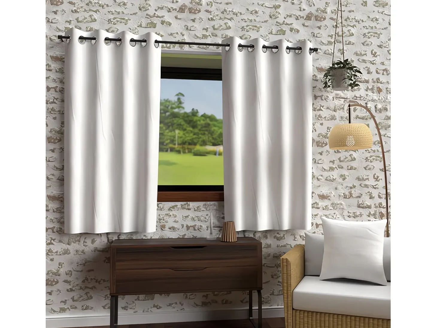 Cortina con ojales de microfibra lavada 135x180 cm BOHEME blanco