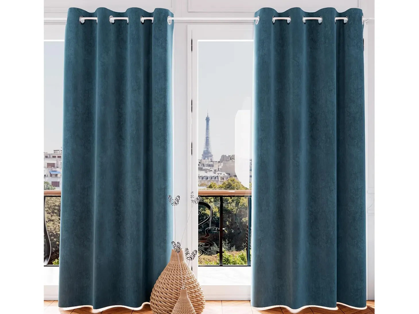 Cortina con ojales de TERCIOPELO pato azul