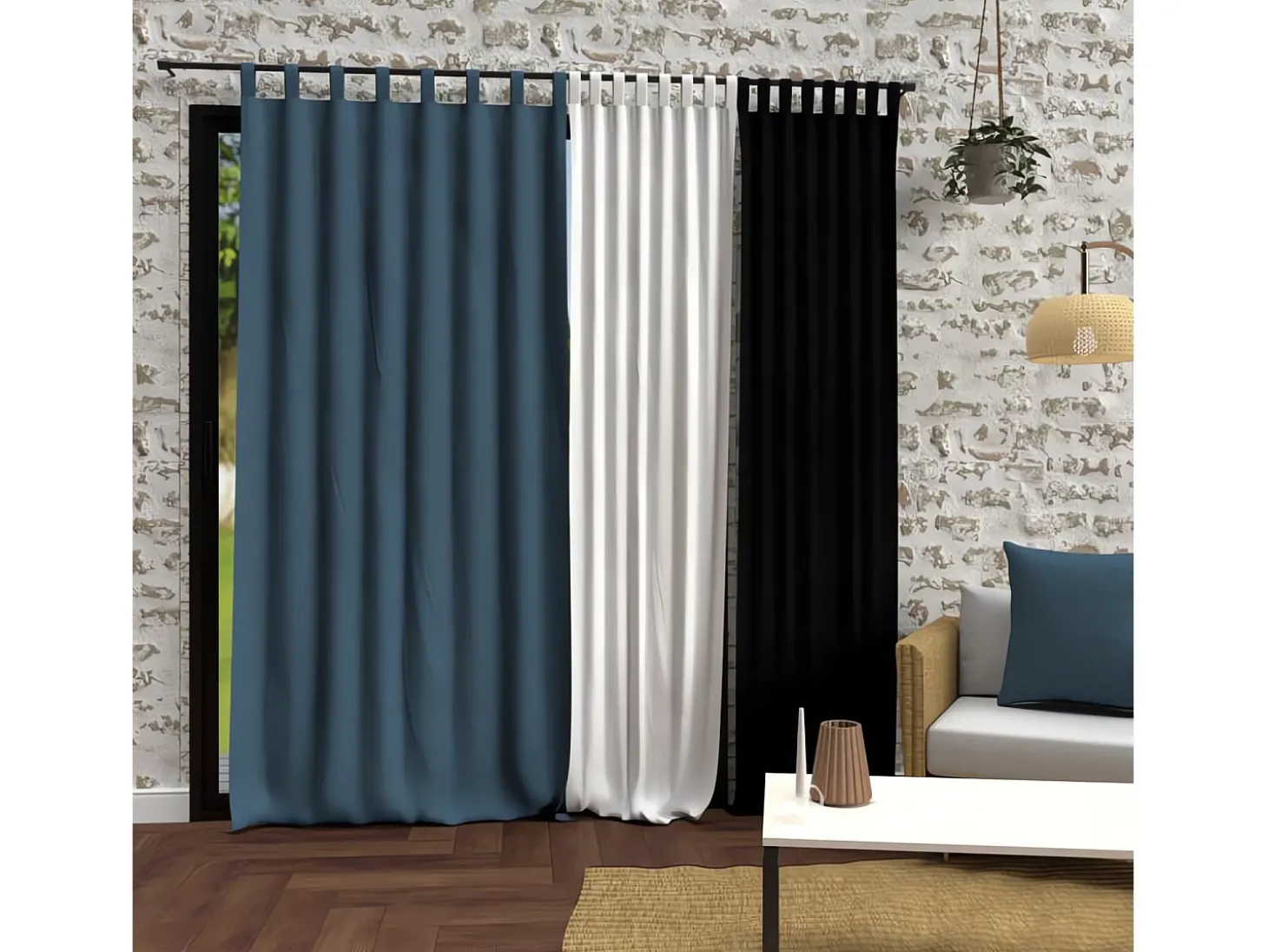 Cortina con patas de microfibra lavada 135x250 BOHEME pato azul