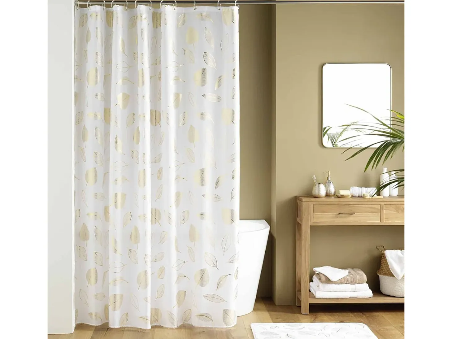 Cortina de ducha con ganchos Joya Golden Leaves 180 x 200 cm